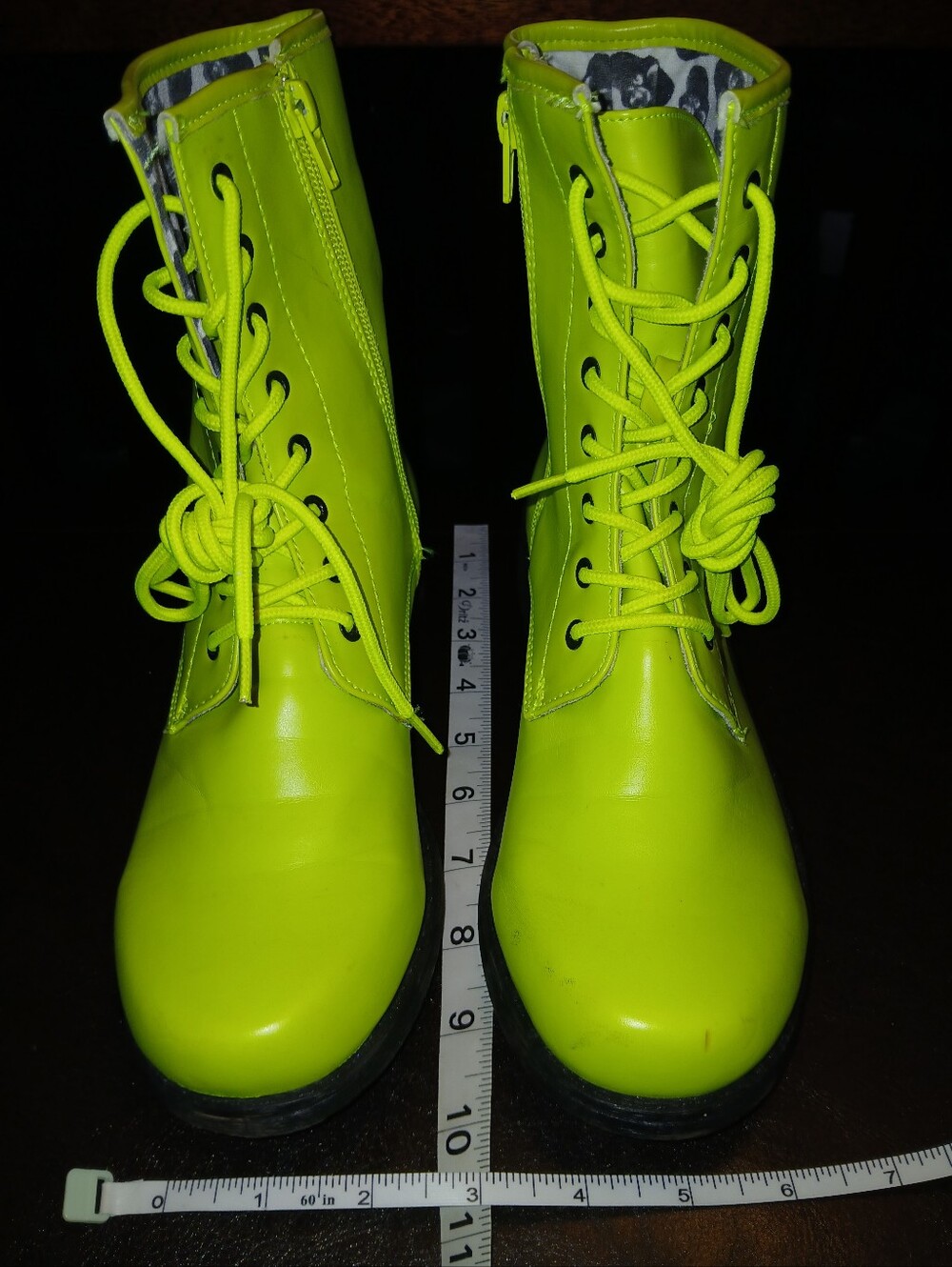 Qupid Women's Florescant Yellow Lace Up Side Zip.Boots 7.5